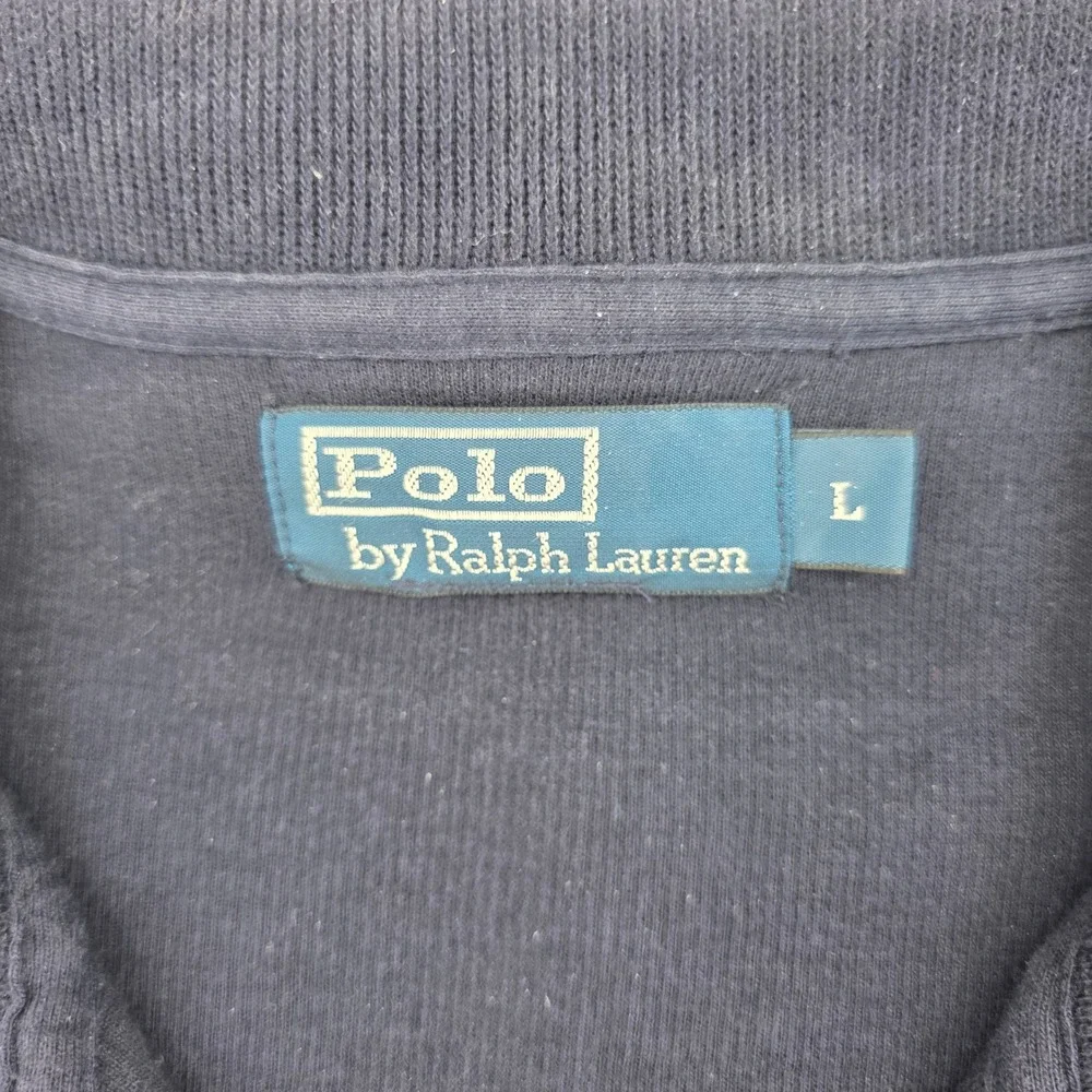 Polo Ralph Lauren Mens Navy Blue Quarter Zip Pullover Cotton Ribbed Sweater L
